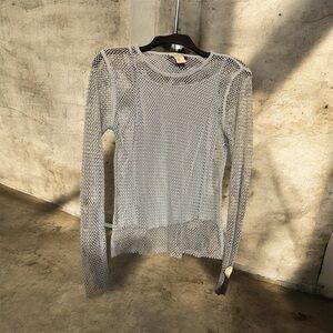 Rachel Zoe baby blue 🩵Mesh Long Sleeve Top rhinestones